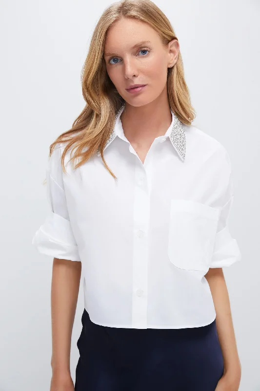 Fashionable Women's Casual Apparel White Next Ex with Crystal Collar Shirt