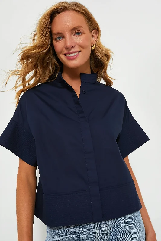 Women's Plus-Size Clothes Navy Trapunto Stitch Sofia Shirt