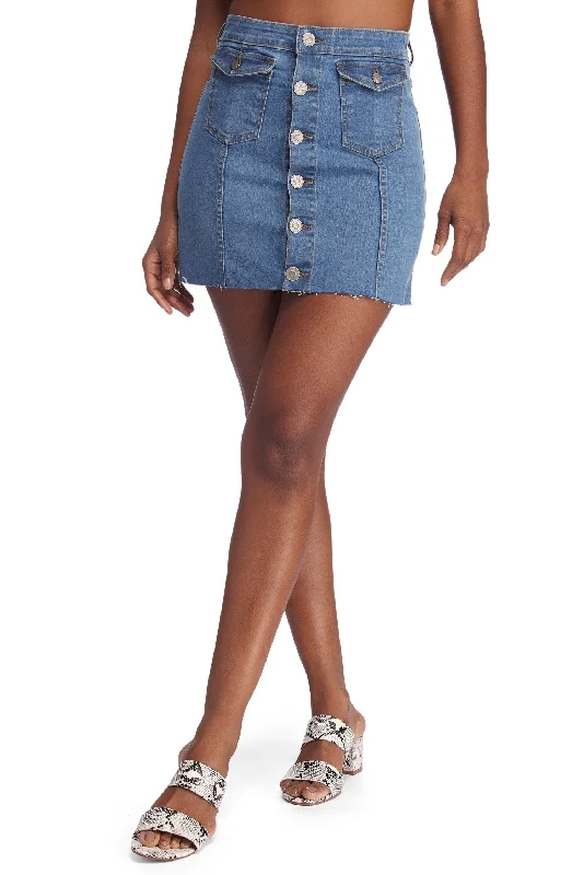 Women's Tailored Outfit Button Up Jean Skirt