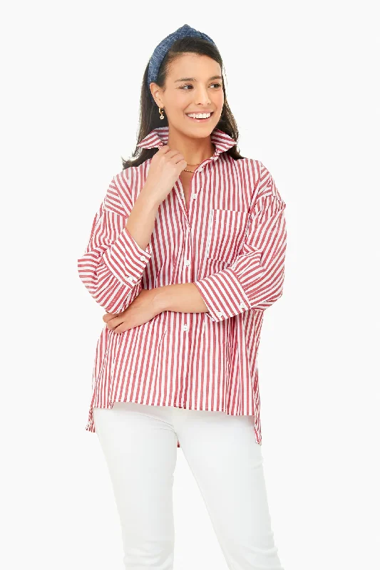 Fashionable Women's Clothes Red Stripe Adair Boyfriend Shirt