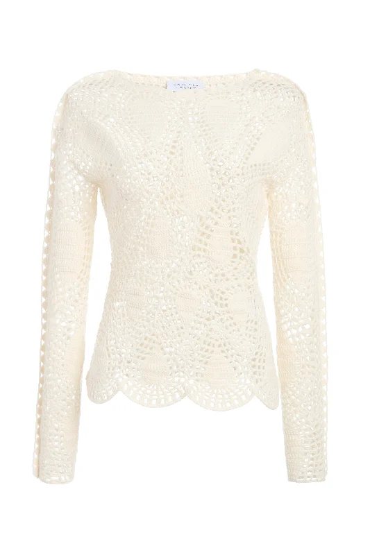 Affordable Women's Clothing Capps Crochet Top in Ivory Wool Cashmere