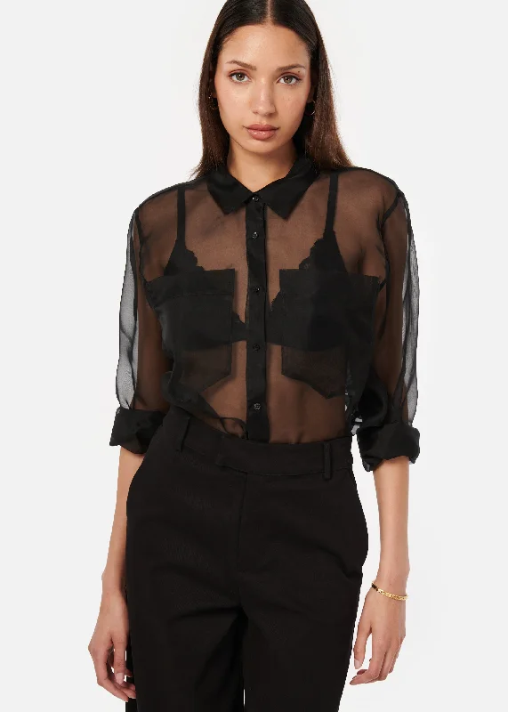 Vintage-Inspired Women's Apparel Samson Sheer Top Black