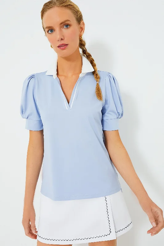 Affordable Women's Apparel Light Blue Puff Sleeve Caroline Polo