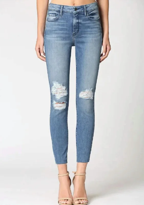 Women's Clothes For The Office Renee Ripped Skinny Jeans In Medium Blue