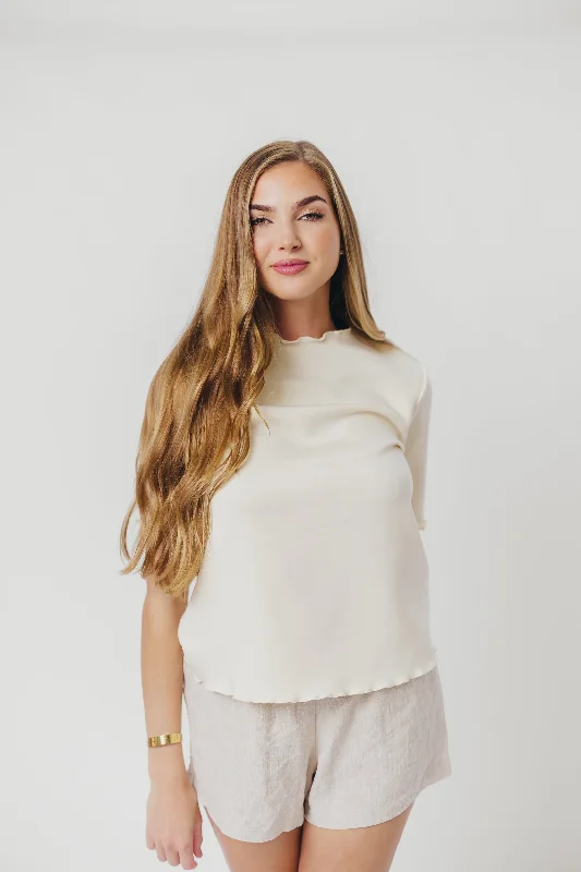 Women's Weekend Outfit Jemma Butter Modal Mockneck Top with Merrow Edge from P.Cill in Eggshell