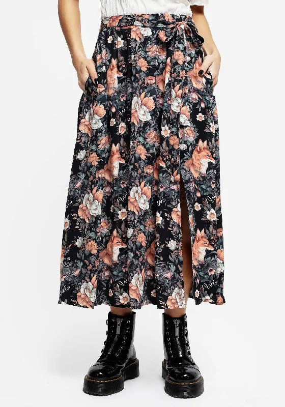 Affordable Women's Clothing Reynard Fox Floral Print Midi Skirt