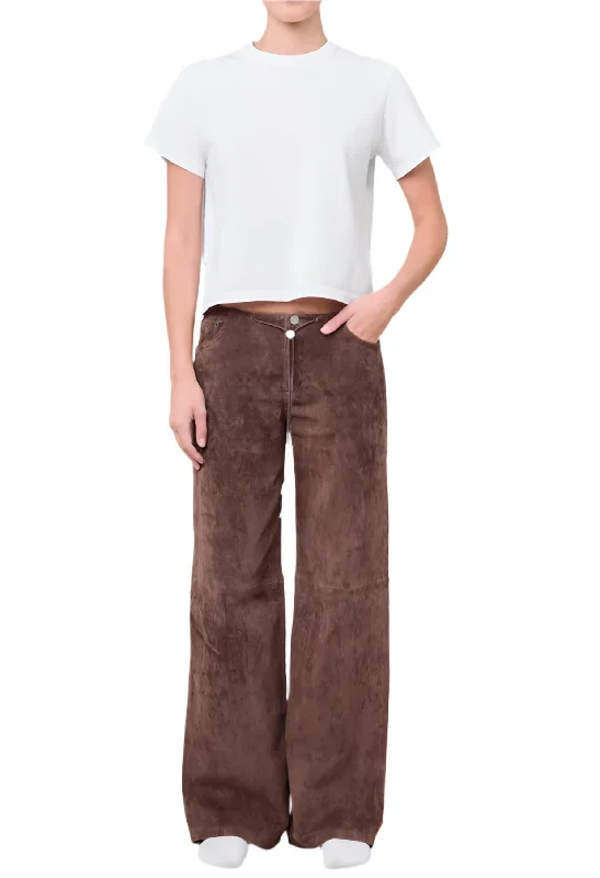 Women's Clothing Apparel Cool Wide Leg Jeans In Chocolate Suede