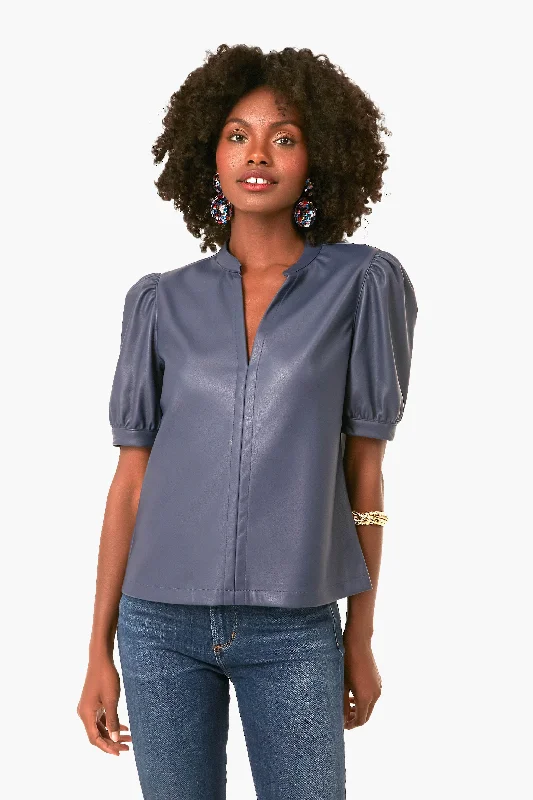 Timeless Women's Clothing Vegan Leather Split Neck Top