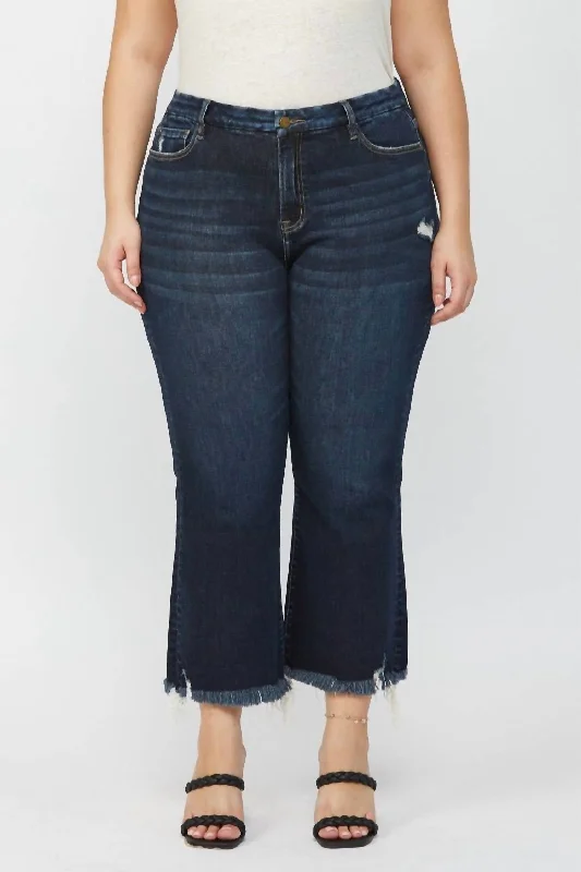 Women's Holiday Attire Curvy High Rise Crop Flare Jeans In Dark Wash