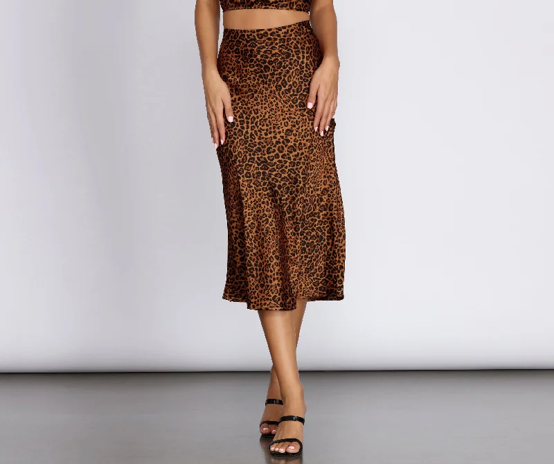 Stylish And Comfortable Clothing For Women Leopard Flare Midi Skirt