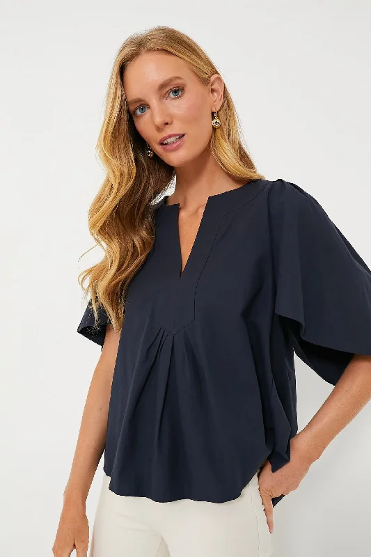 Luxury Women's Clothes Navy Finley Flutter Sleeve Top