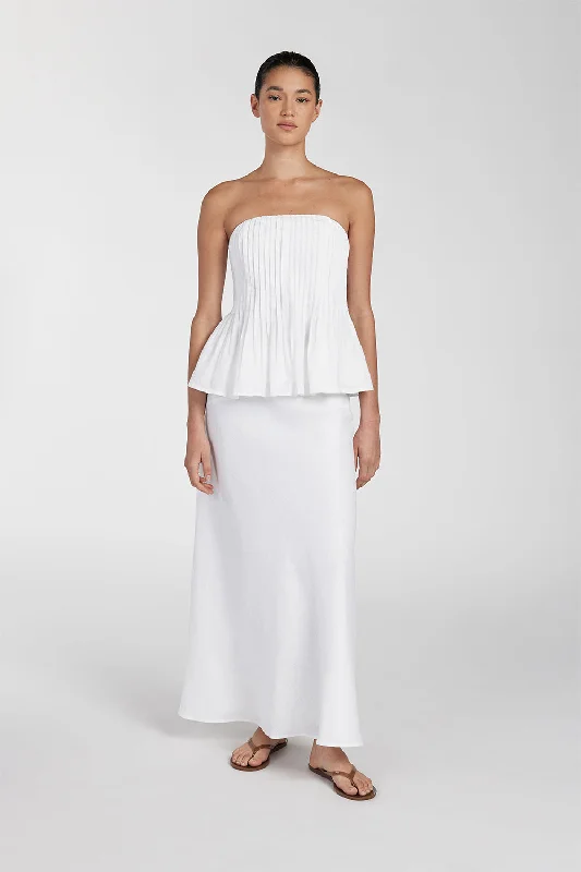 Women's Resort Apparel TYRA WHITE LINEN MIDI SKIRT