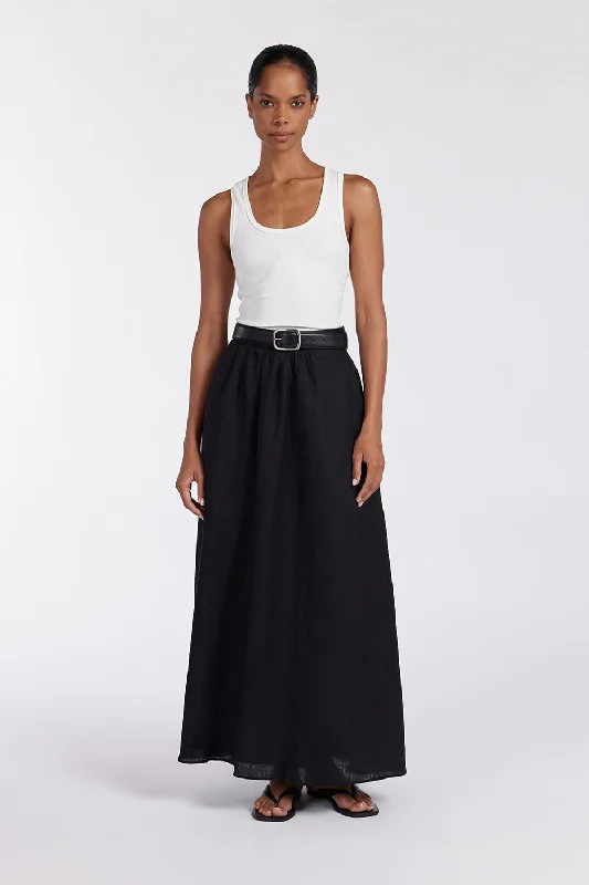 Classic Women's Apparel GEMIMA BLACK LINEN MIDI SKIRT