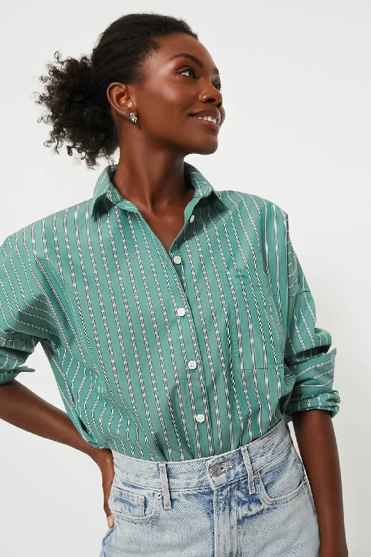 Affordable Women's Clothes Green Jo Shirt in Striped Poplin