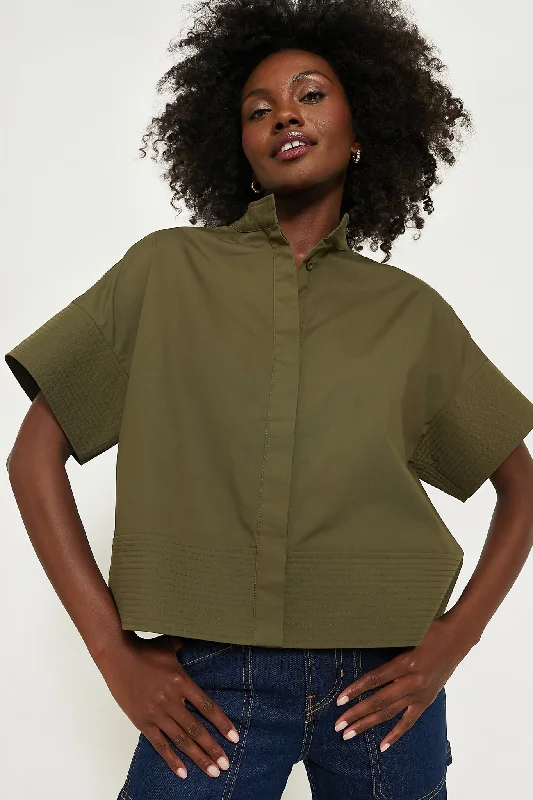 Women's Resort Apparel Olive Green Trapunto Stitch Sofia Shirt