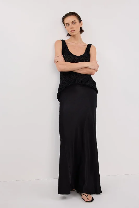 Women's Comfortable Garments CHARLI BLACK SATIN MAXI SKIRT