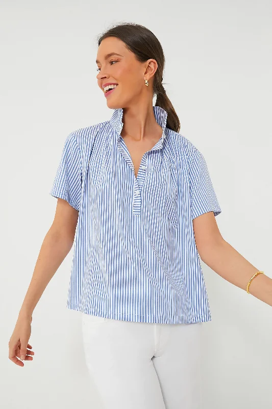 Women's Effortless Casual Outfit Blue and White Stripe Finn Popover