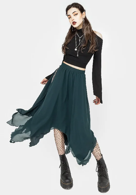 Affordable Women's Clothing Levitate Chain Detail Midi Skirt - Green