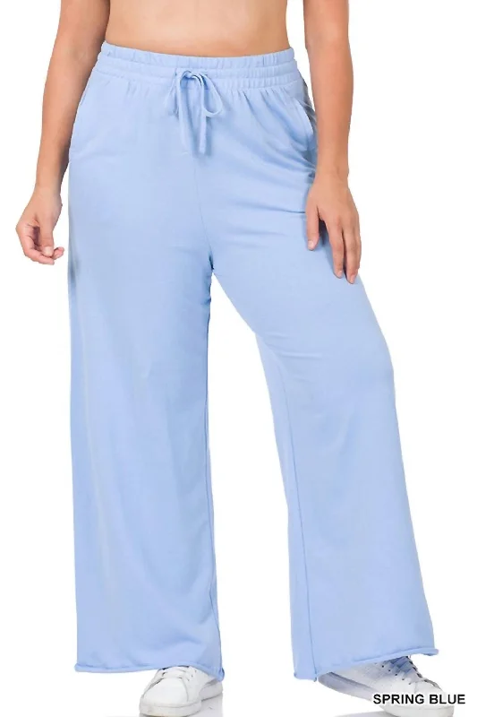 Women's Everyday Attire French Terry Wide Leg Lounge Pants In Spring Blue