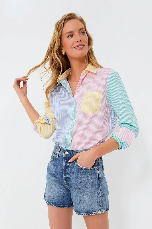 Women's Outdoor Activity Garments Bright Multi Stripe Boyfriend Shirt