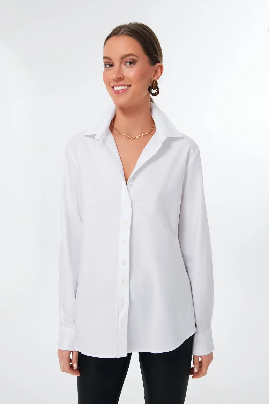 Women's Cozy Winter Attire White Oxford Boyfriend Shirt