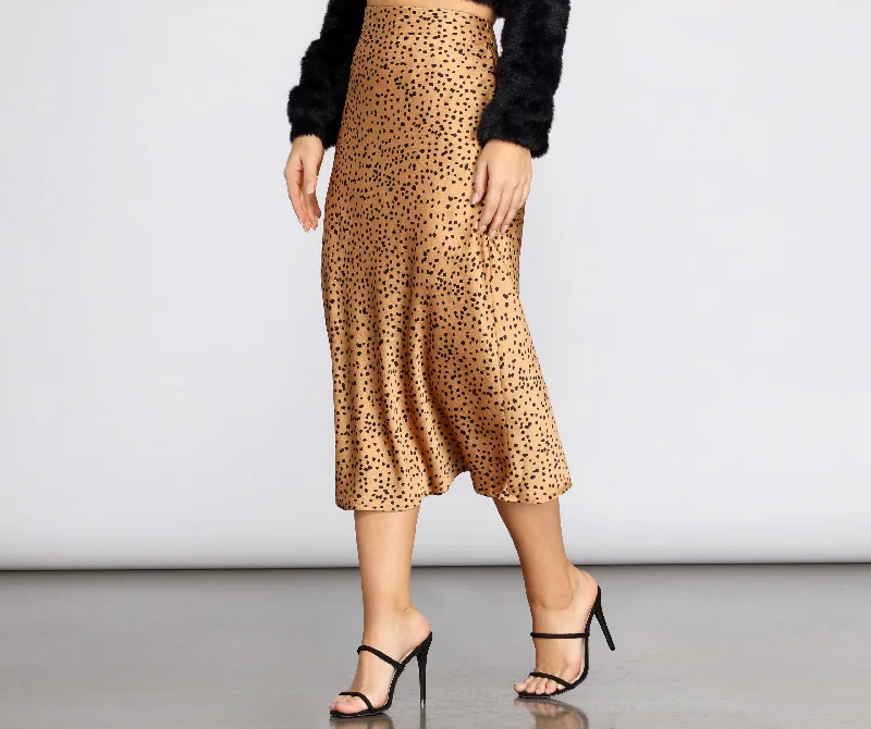 Women's Elegant Outfit Spotted Flare Midi Skirt