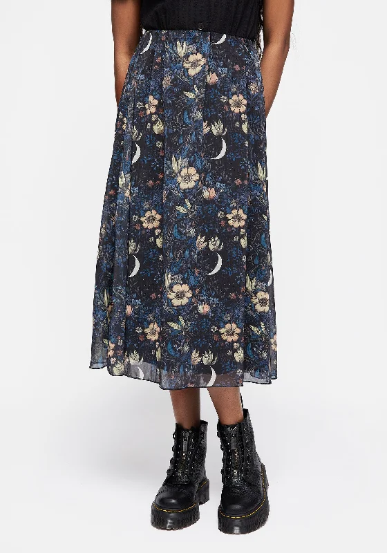 Women's Luxury Attire Primrose Floral Chiffon Midi Skirt