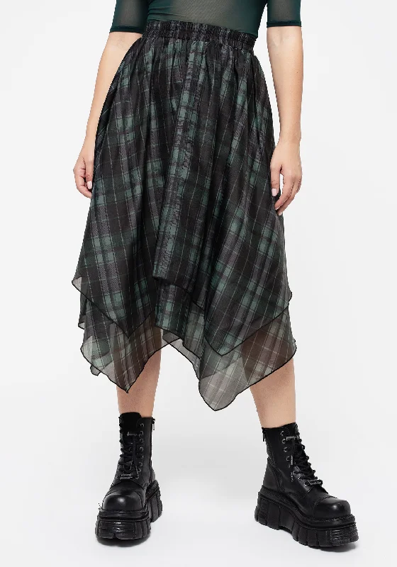 Women's Everyday Attire Checkmate Layered Organza Handkerchief Hem Skirt