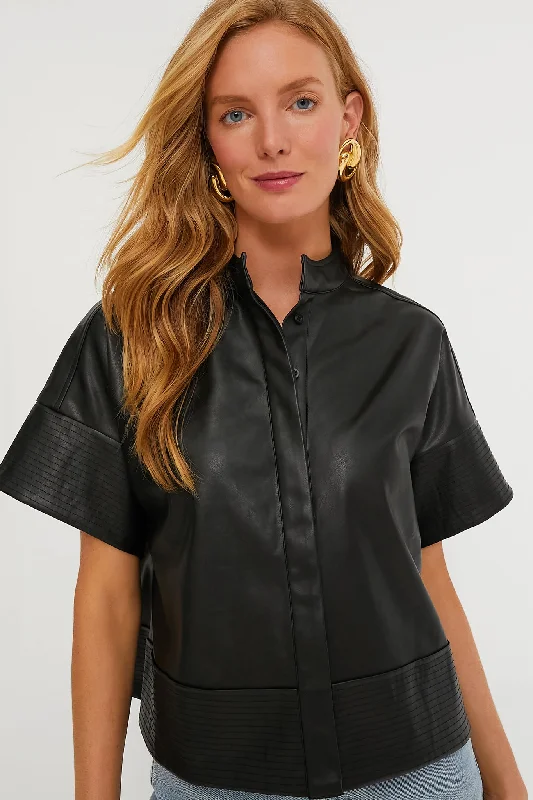 Stylish Women's Attire Black Leather Trapunto Stitch Sofia Shirt