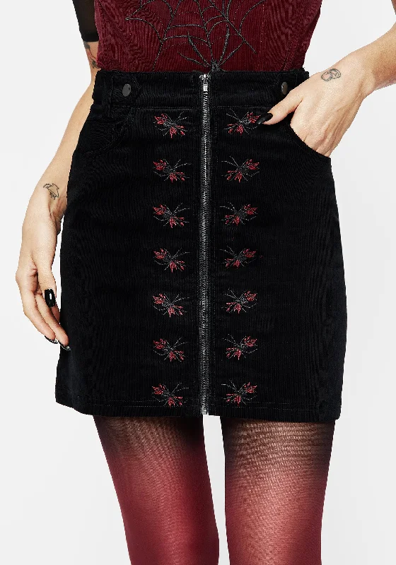 Fashionable Women's Casual Apparel Spiderbite Embroidered Cord Mini Skirt