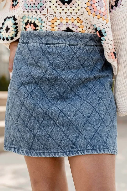 Women's Vacation Outfit Greatest Way Quilted Chambray Mini Skirt FINAL SALE