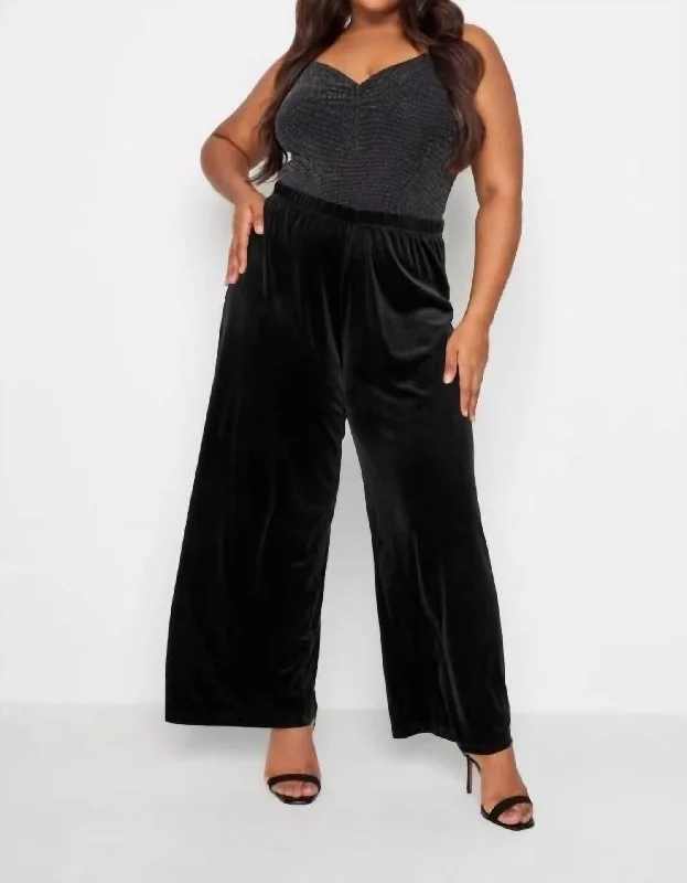 Women's Seasonal Garments Velvet Wide Leg Pants In Black