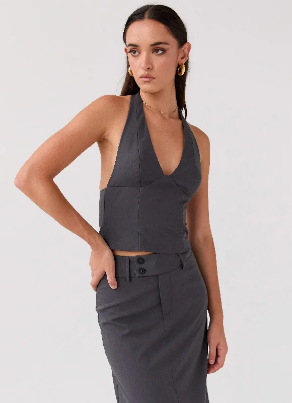 Women's Seasonal Garments On Call Halterneck Top - Charcoal