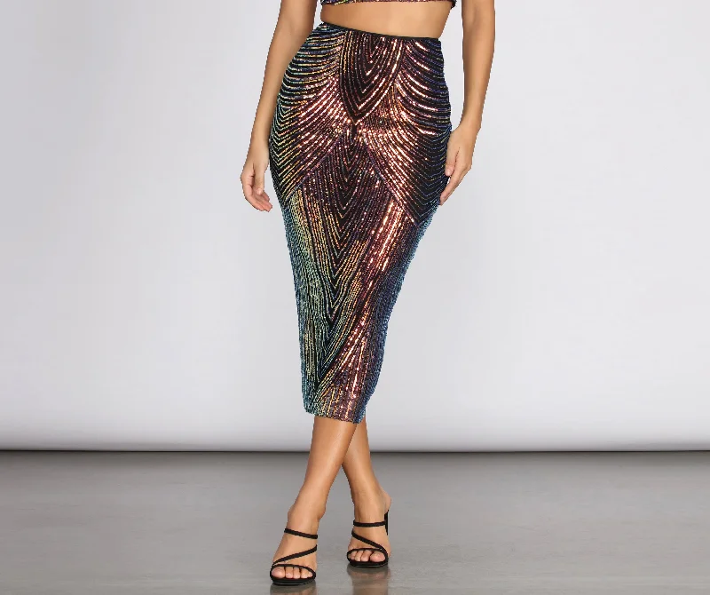 Women's Elegant Evening Attire Simply Stunning Sequin Midi Skirt