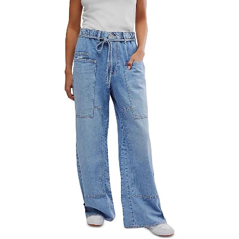 Women's Occasion Wear Clothes Womens Pockets Denim Wide Leg Jeans