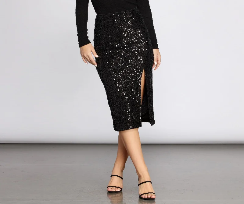 Women's Cozy Winter Attire Sequined For The Season Midi Skirt