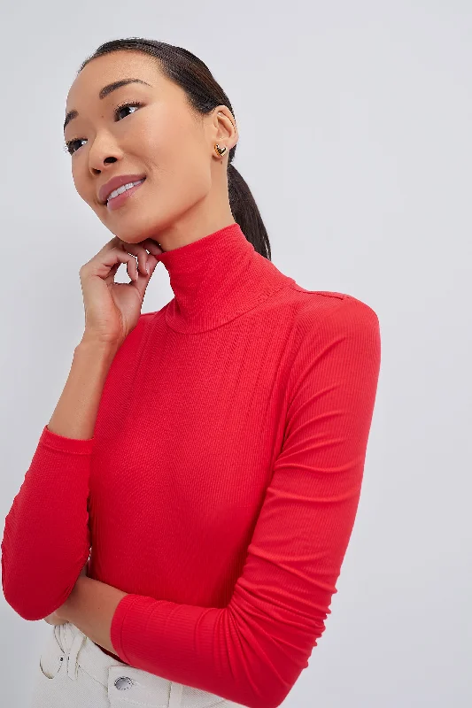 Women's Evening Attire Red Lightweight Ribbed Turtleneck