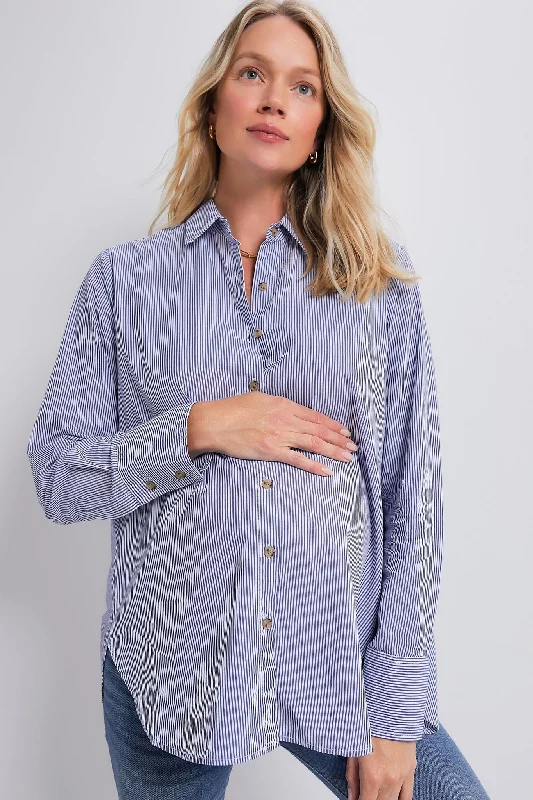 Women's Urban Clothing Navy and White Microstripe The Classic Buttondown