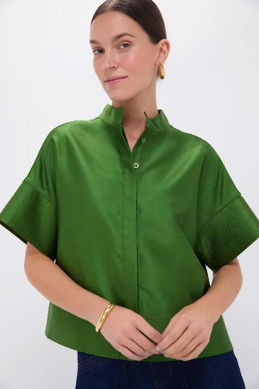 Women's Evening Wear Attire Green Dupioni Trapunto Stitch Sofia Shirt