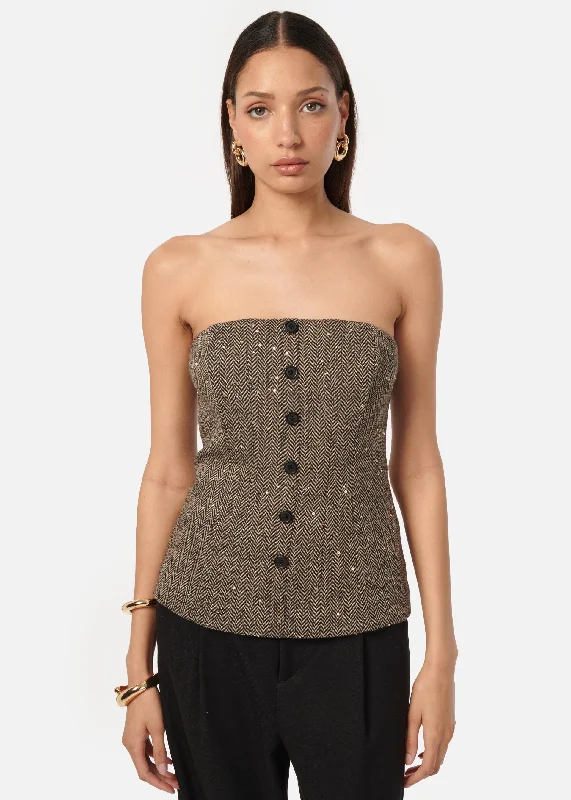 Modern Women's Clothes Elliot Sequin Tweed Top Black and Tan