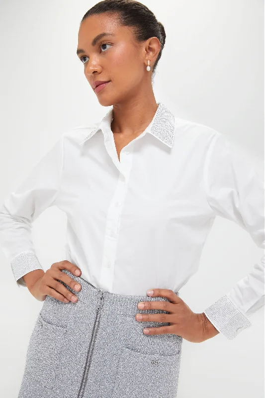 Women's Chic Apparel Exclusive White Icon Shirt with Rhinestone Collar