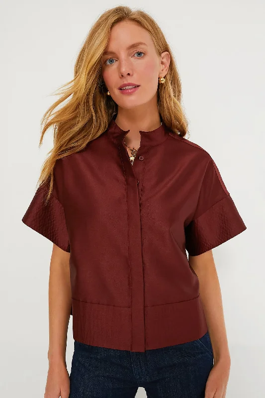 Women's Elegant Formal Outfit Oxblood Dupioni Trapunto Stitch Sofia Shirt