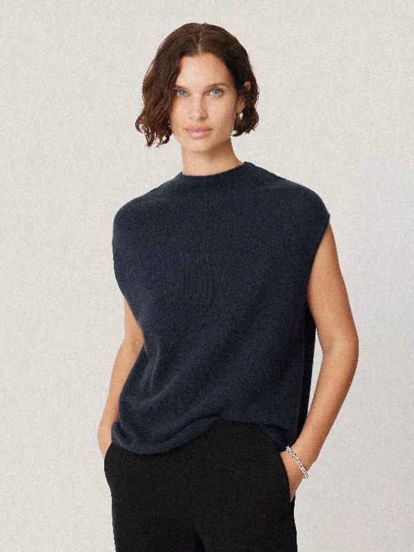 Women's Clothing For Travel Cloud Cashmere Cap Sleeve Top | Navy