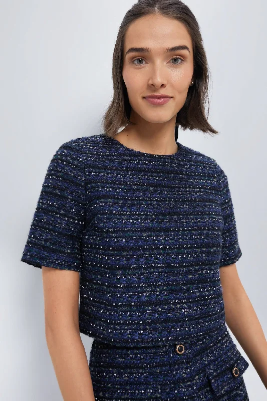 Stylish Women's Outfit Navy Tweed Georgie Top