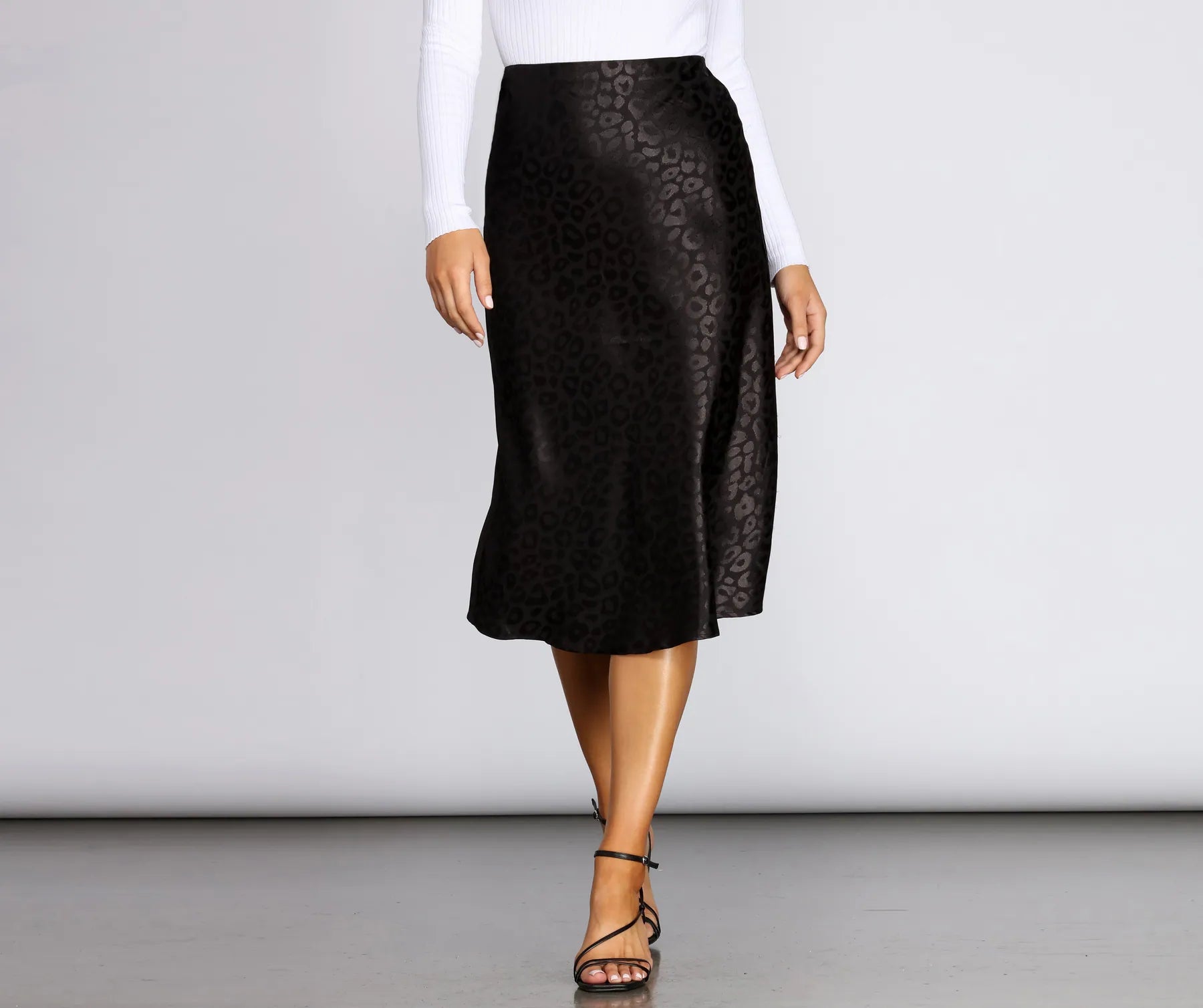 Women's Contemporary Clothing Leopard Flared Satin Skirt