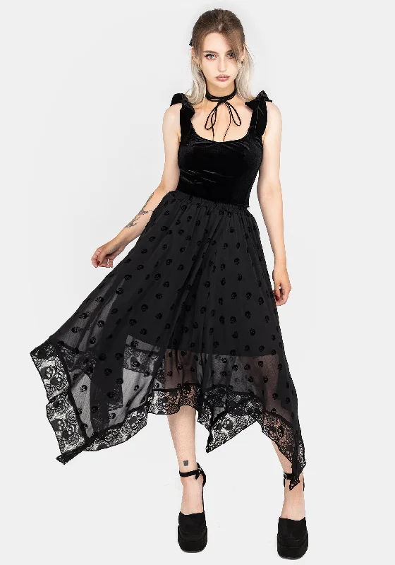 Casual Outfit For Women Bones Flocked Chiffon Handkerchief Hem Skirt