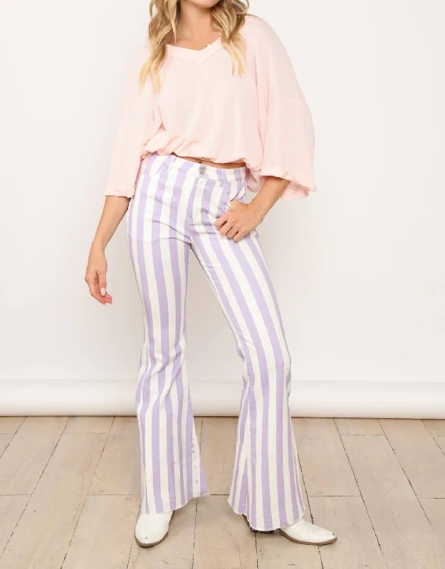 Women's Formal Apparel Stripe Denim Flares Jeans In Lavender