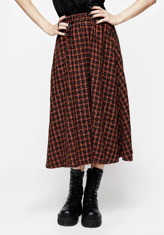 Women's Relaxed Clothes Terra Check Midi Skirt - Orange