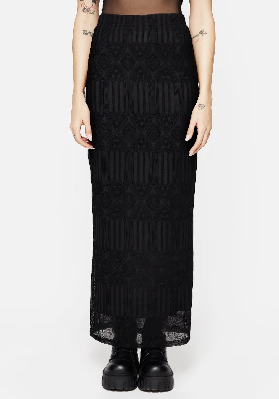 Sustainable Women's Clothing Cloister Flocked Mesh Maxi Skirt