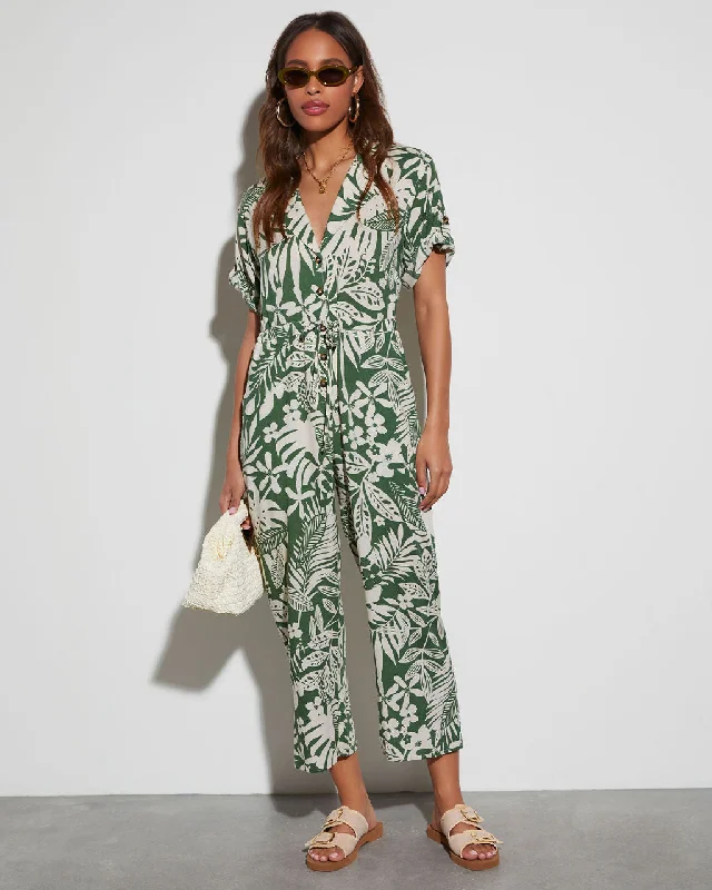 Women's Athletic Outfit Palm Breeze Tropical Print Jumpsuit